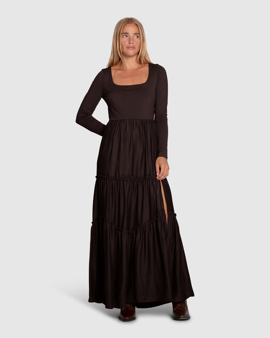 Let Me Love You Tiered Maxi Dress - Chocolate
