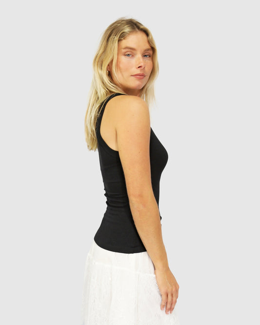 Last Time Ribbed Tank Top - Black