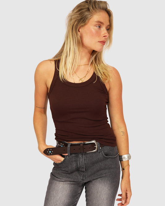 Last Time Ribbed Tank Top - Chocolate