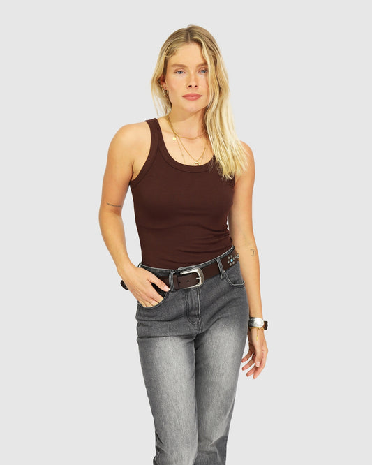 Last Time Ribbed Tank Top - Chocolate