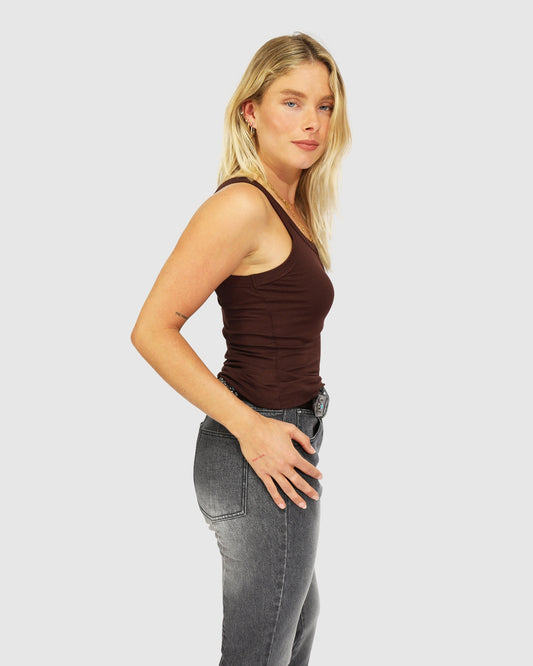 Last Time Ribbed Tank Top - Chocolate