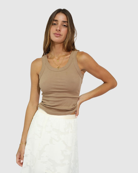 Last Time Ribbed Tank Top - Beige