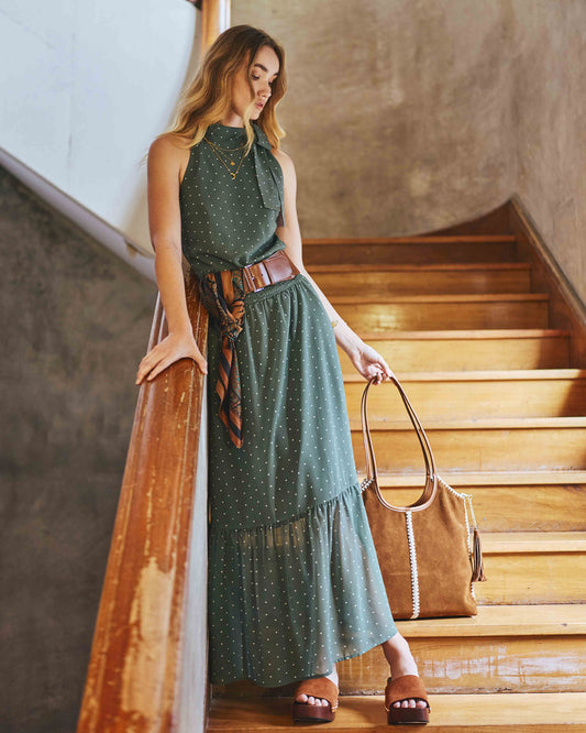 Let It Flow Tiered Maxi Skirt - Olive/Ivory