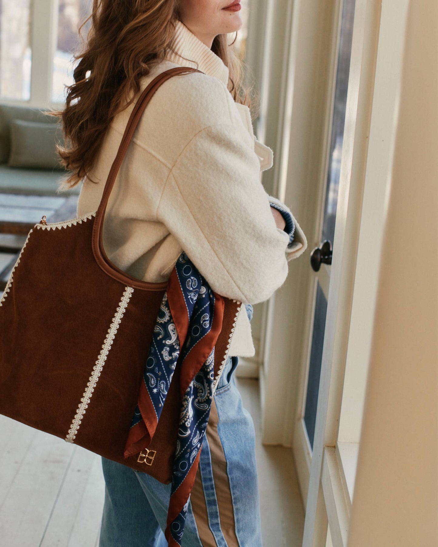 Library Romance Fashion Scarf - Navy/Rust