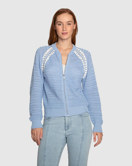 Meadow Breeze Zip Knit - Light Blue