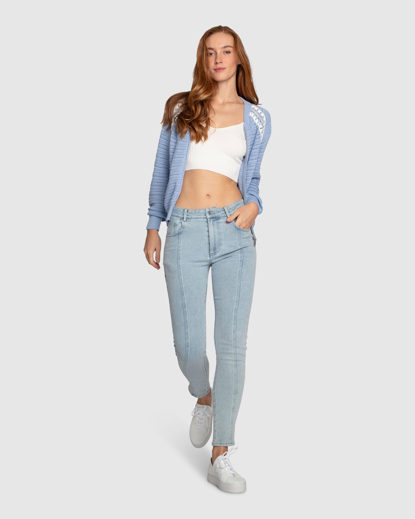 Meadow Breeze Zip Knit - Light Blue