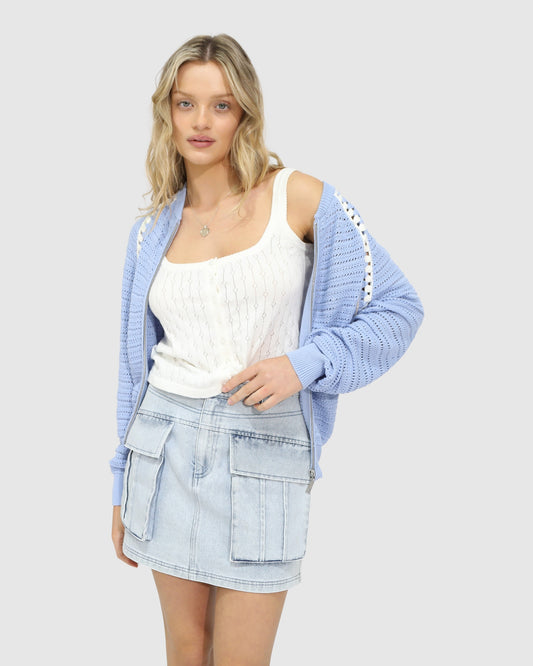 Meadow Breeze Zip Knit - Light Blue