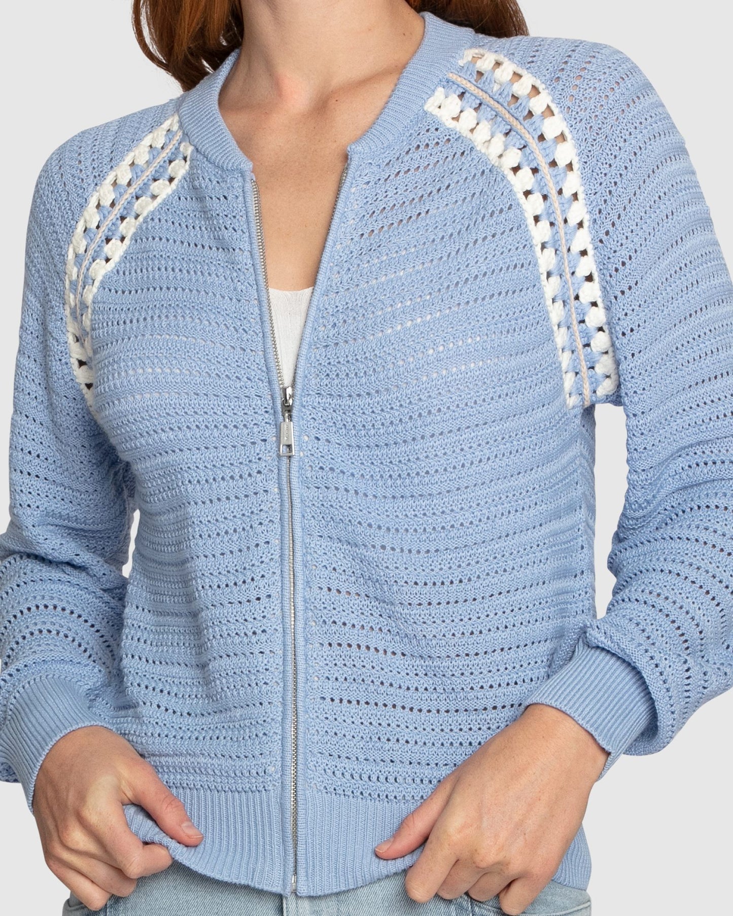Meadow Breeze Zip Knit - Light Blue