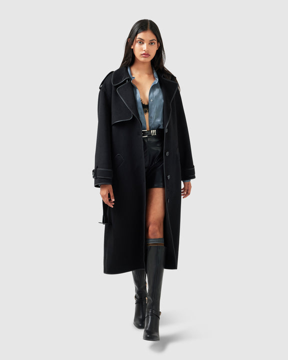 Million Reasons Wool Blend Belted Coat - Black