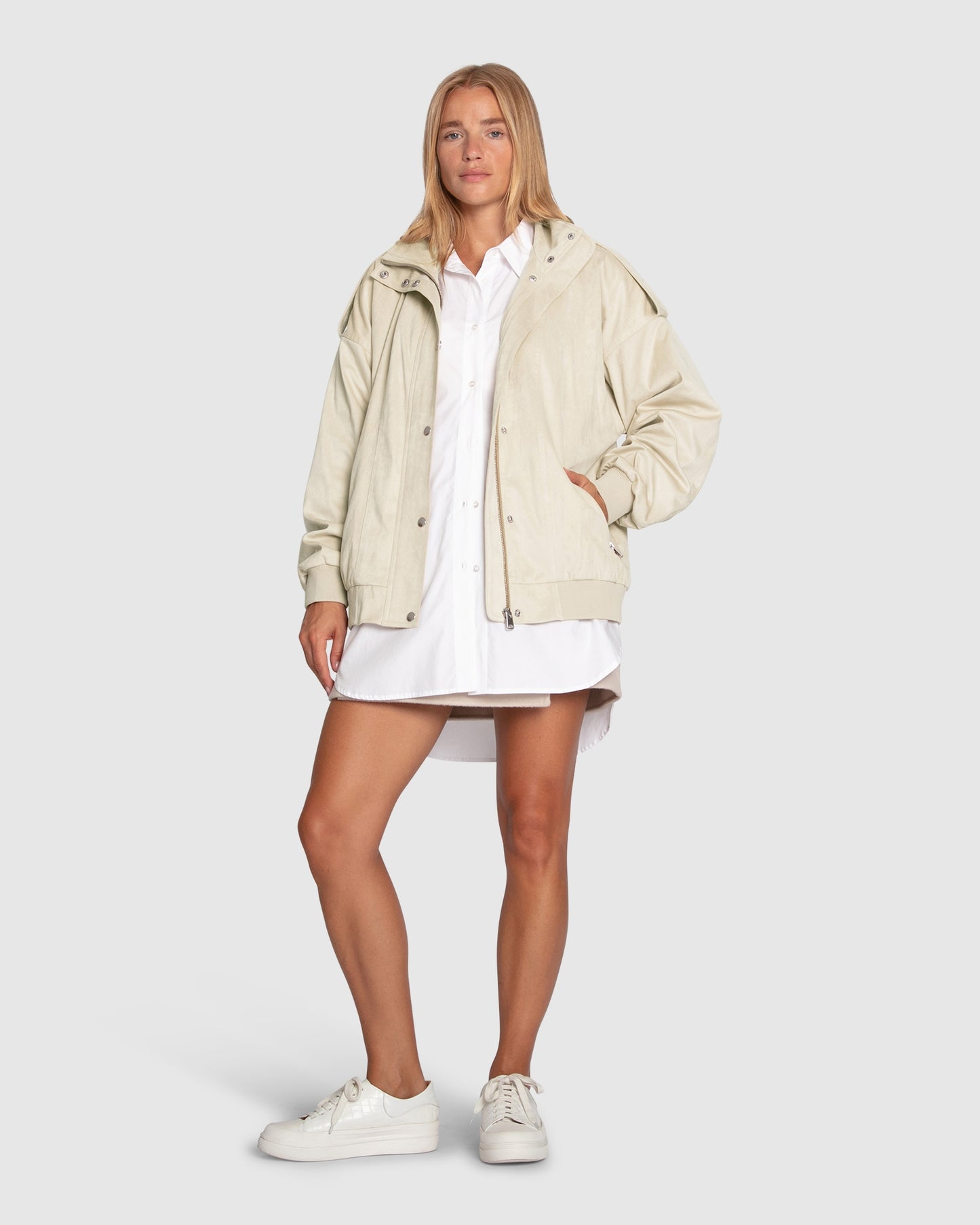 Most Wanted Suede Bomber Jacket - Cream