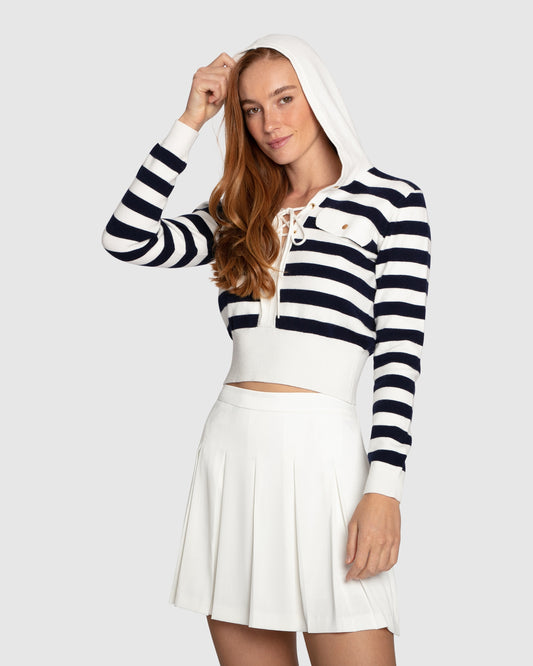 Sail Away Striped Knit Cardigan - Cream/Navy