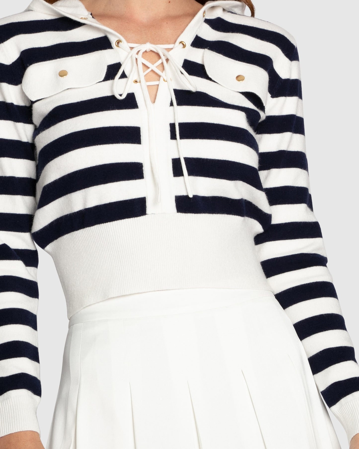 Sail Away Striped Knit Cardigan - Cream/Navy