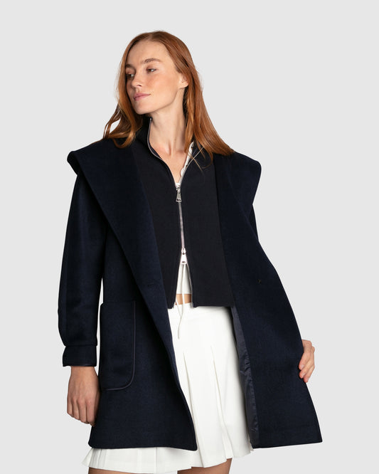 Next To You Hooded Wool Blend Coat - Navy