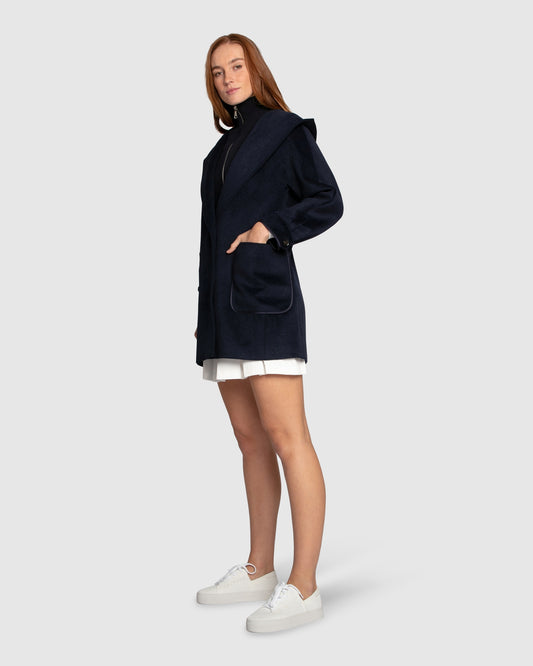 Next To You Hooded Wool Blend Coat - Navy