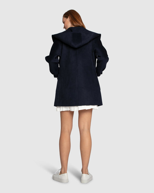 Next To You Hooded Wool Blend Coat - Navy