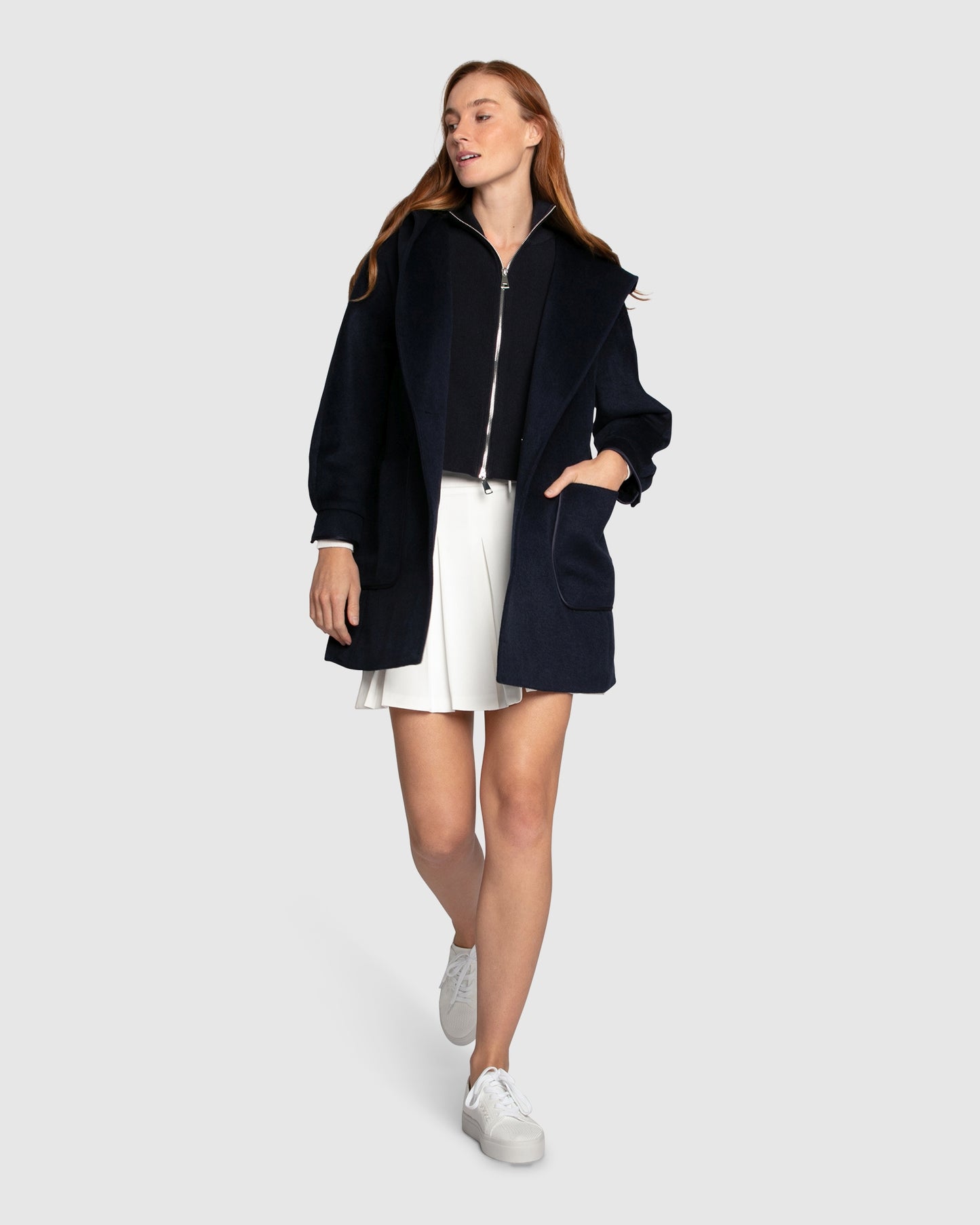 Next To You Hooded Wool Blend Coat - Navy