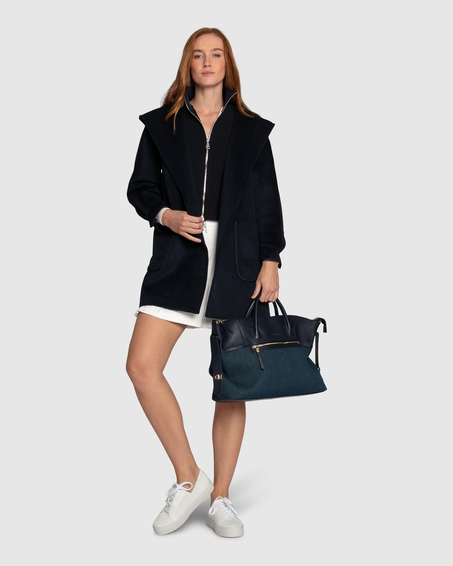 Next To You Hooded Wool Blend Coat - Navy