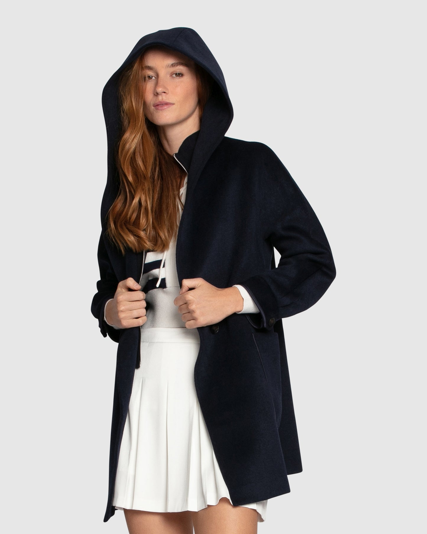 Next To You Hooded Wool Blend Coat - Navy