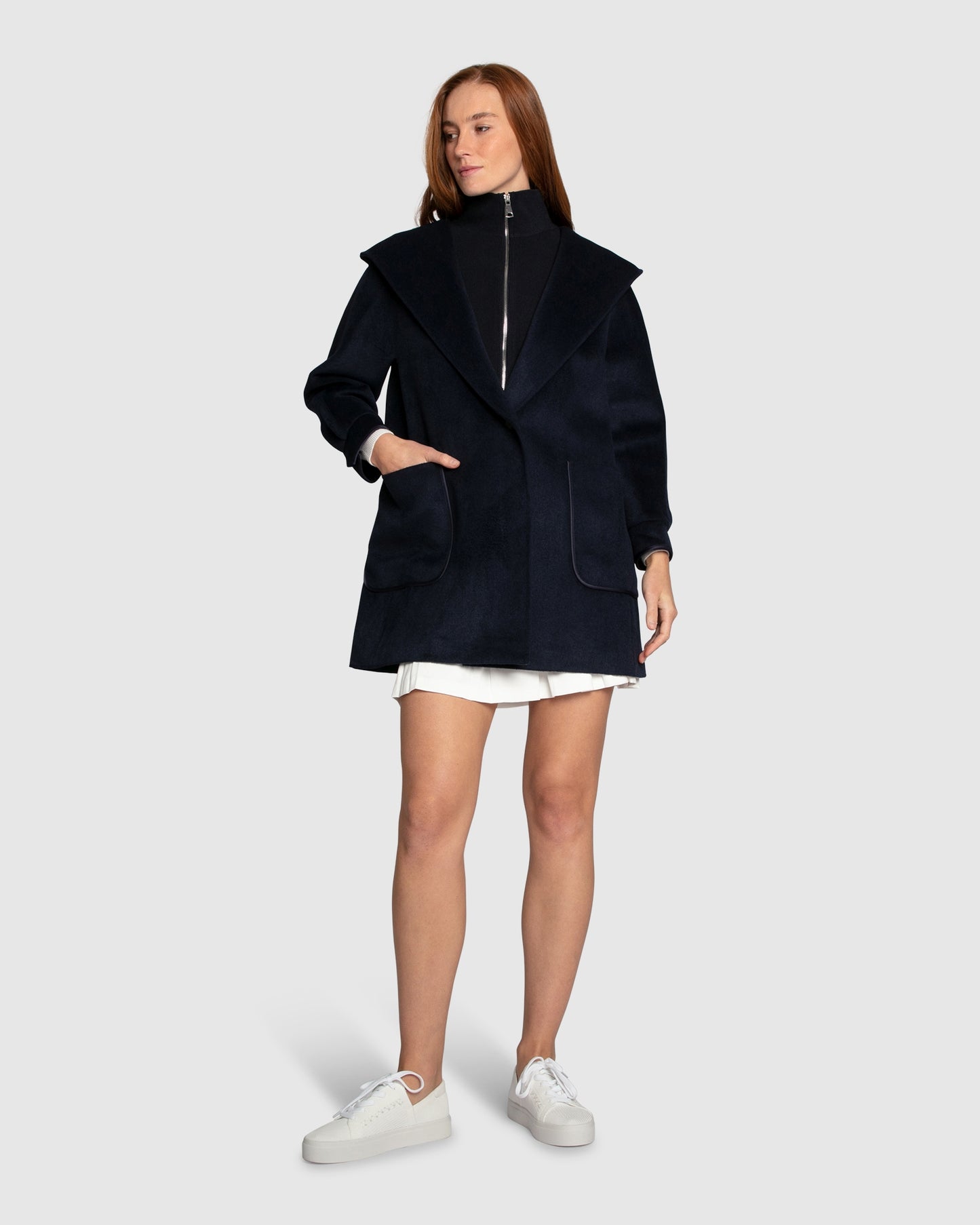 Next To You Hooded Wool Blend Coat - Navy