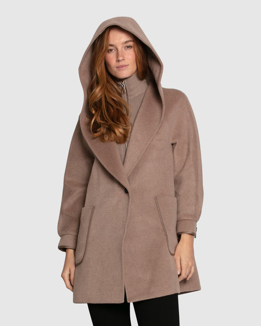 Next To You Hooded Wool Blend Coat - Brown