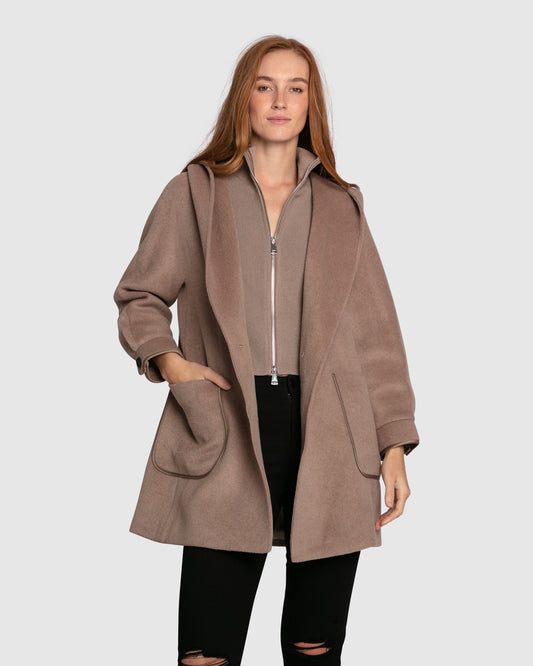 Next To You Hooded Wool Blend Coat - Brown