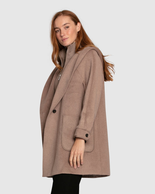 Next To You Hooded Wool Blend Coat - Brown