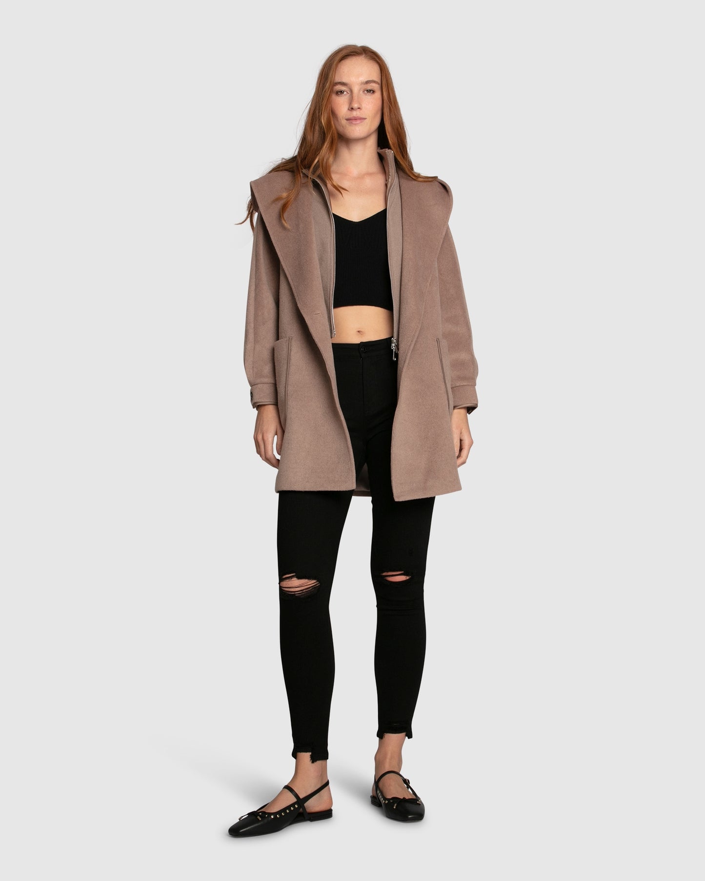 Next To You Hooded Wool Blend Coat - Brown