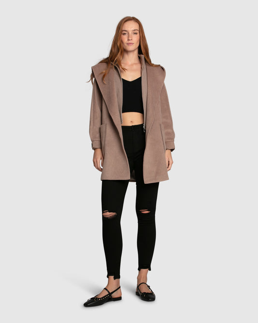 Next To You Hooded Wool Blend Coat - Brown