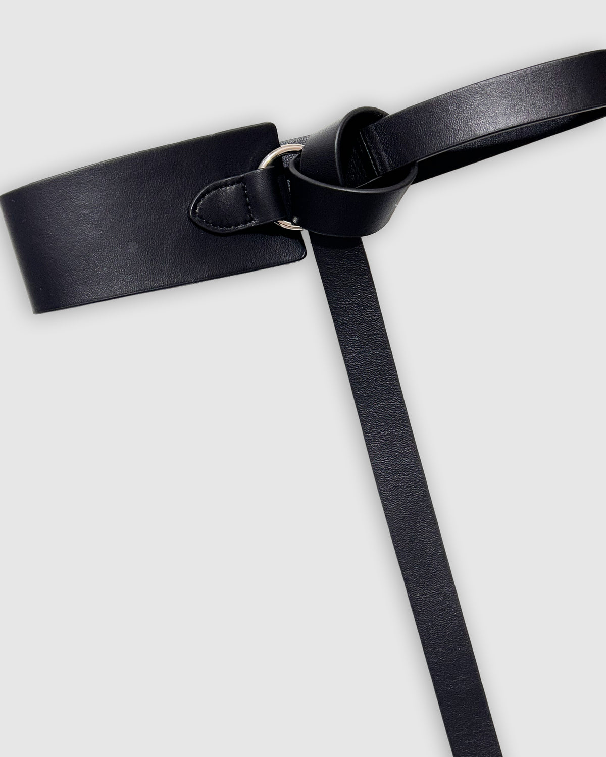 Black New Divide Leather Belt with belt width: 7cm at wide end & 2.5cm at narrow end - alternate view
