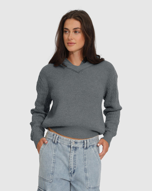 On the Run Knitted Hoodie - Grey