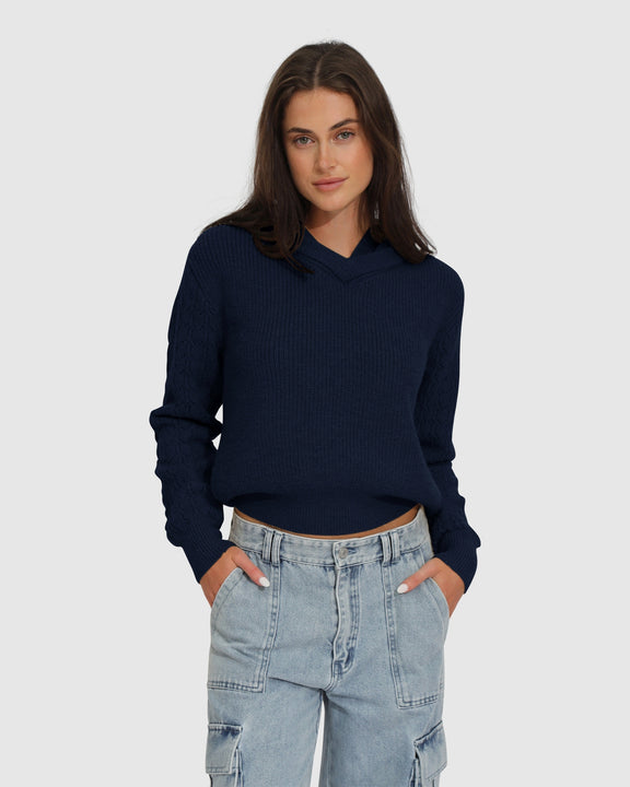 On the Run Knitted Hoodie - Navy