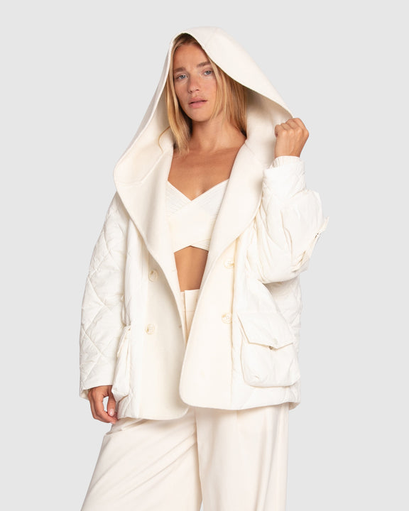 Only You Quilted Utility Puffer Jacket - White