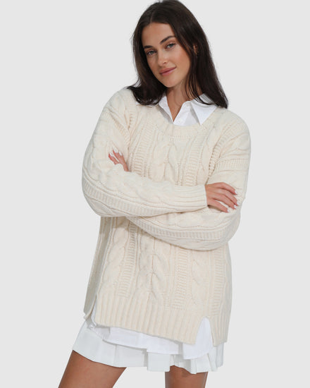Perfect Me Oversized Crew Sweater - Beige