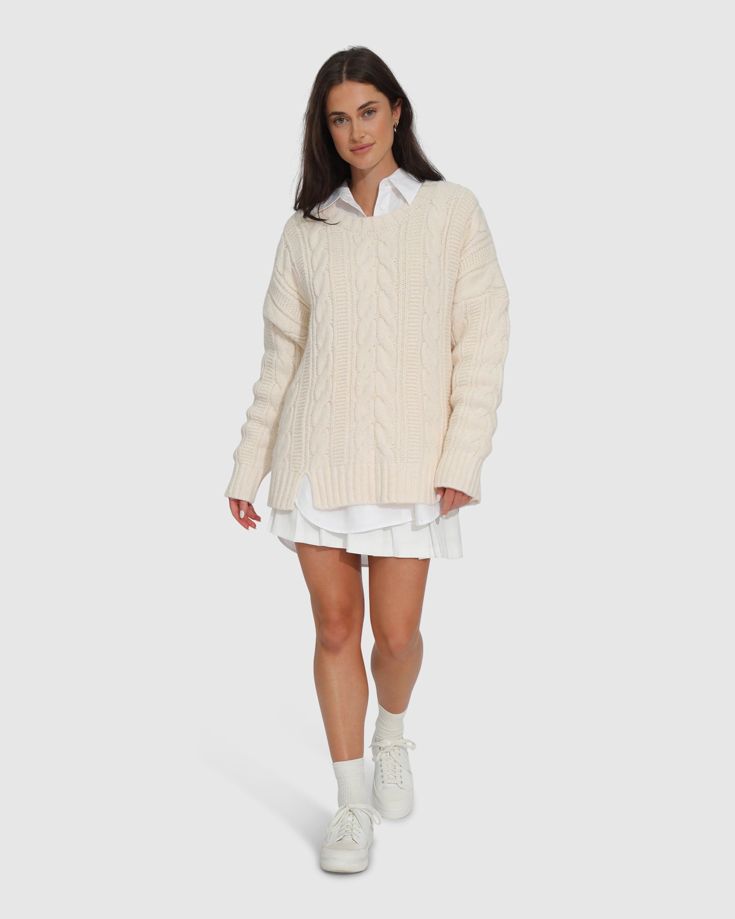 Perfect Me Oversized Crew Sweater - Beige