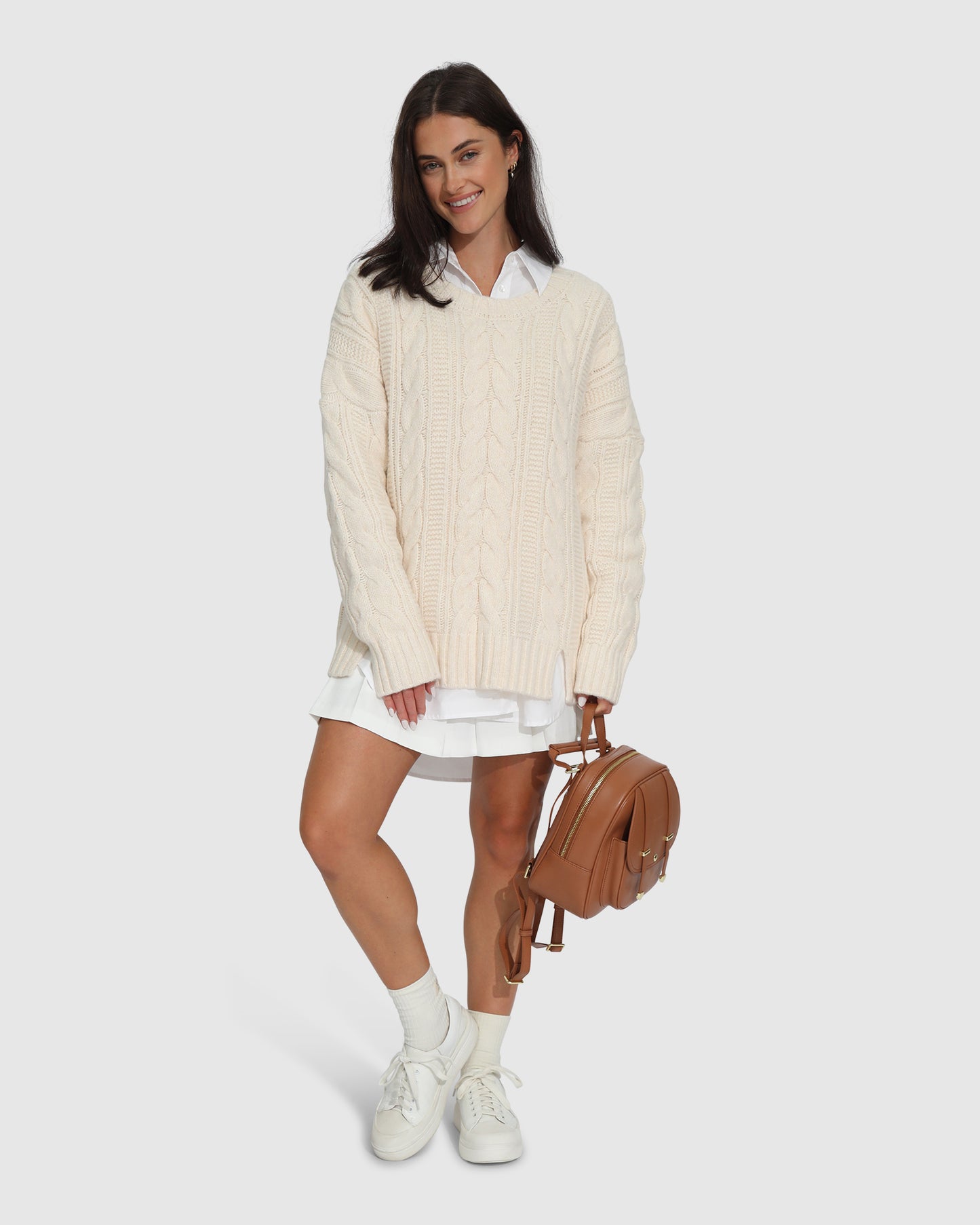 Perfect Me Oversized Crew Sweater - Beige