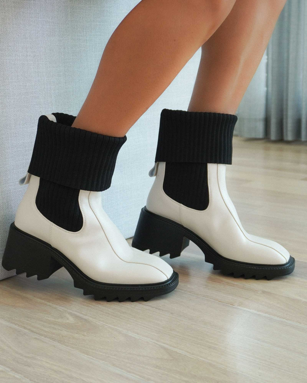 Perfect Illusion Knit Boot Cream Black