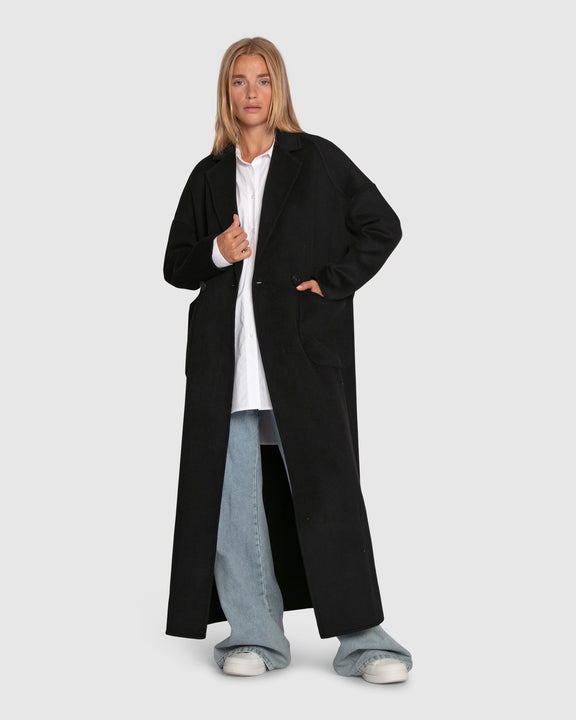 Publisher Double Breasted Wool Blend Maxi Coat - Black