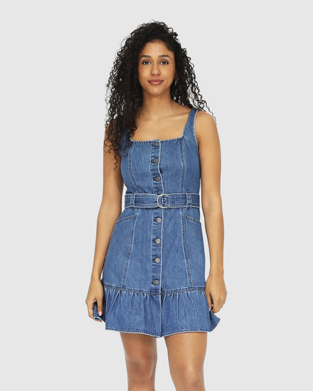 Reunite Denim Mini Dress - Mid Wash