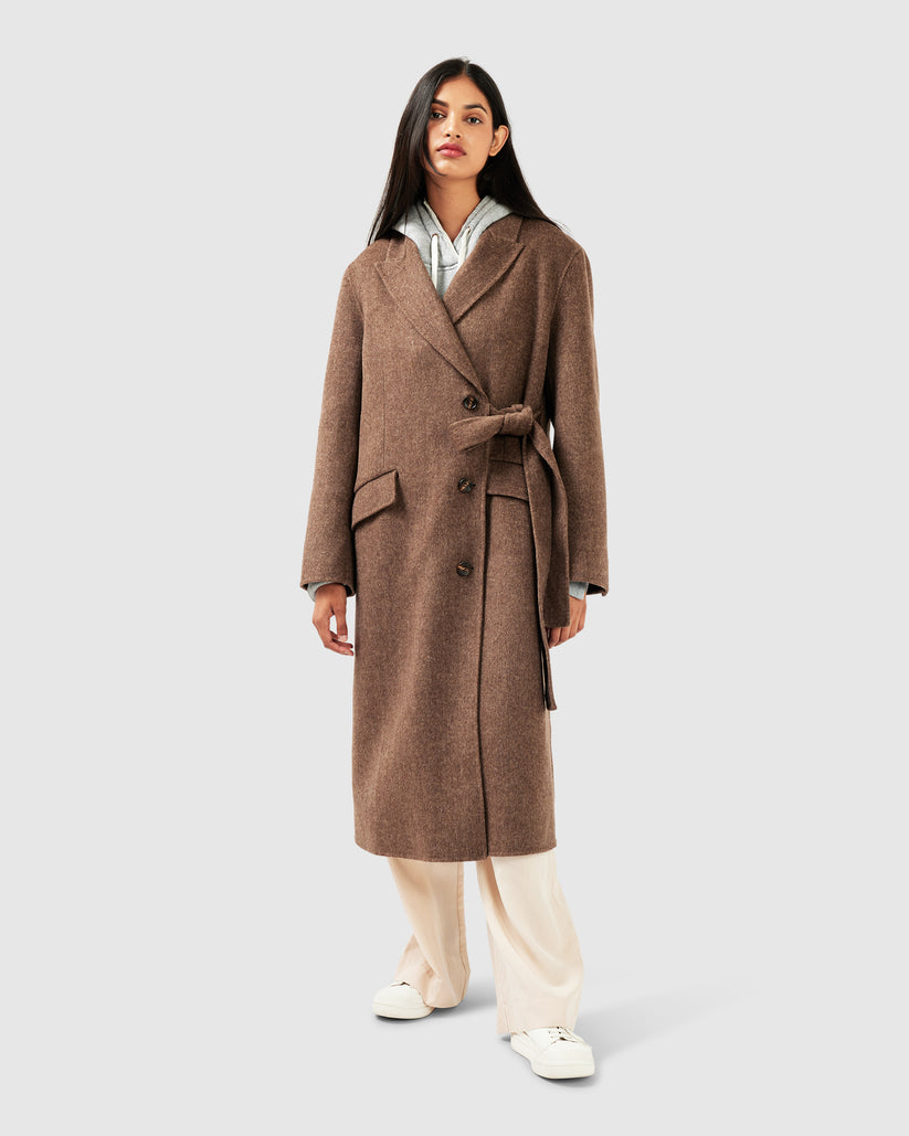 Right There Wool Blend Side Tie Coat - Walnut – Belle & Bloom