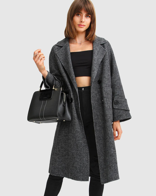 Rumour Has It Oversized Wool Blend Coat - Charcoal