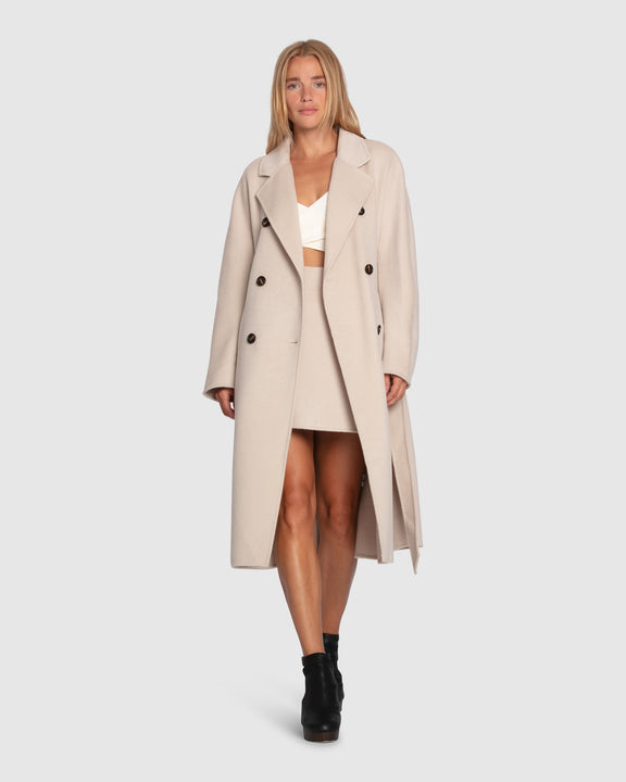 Real Love Wool Blend Double Breasted Maxi Coat- Pearl