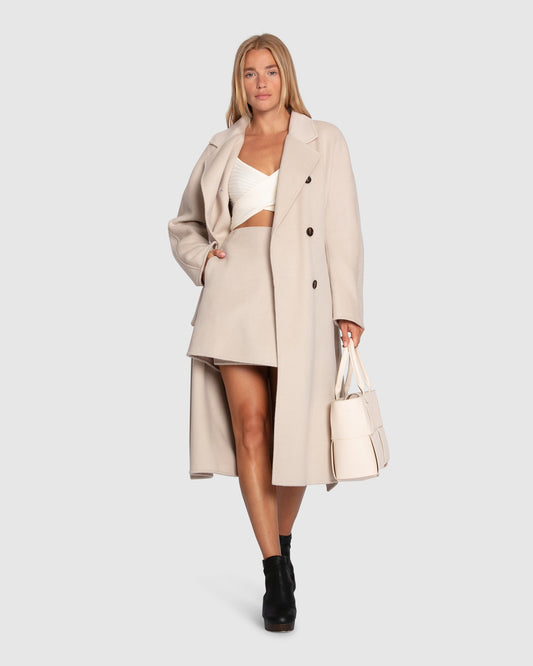 Real Love Double Breasted Maxi Coat- Pearl
