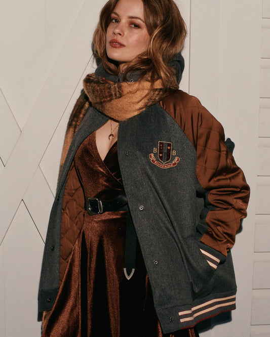 Remix Bomber Varisty Jacket - Grey Melange
