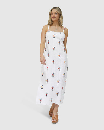 She Blooms Floral Midi Dress - White