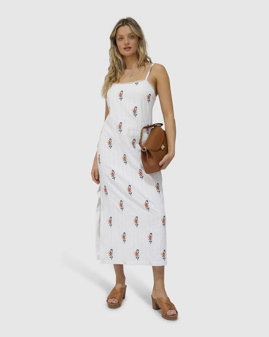 She Blooms Floral Midi Dress - White