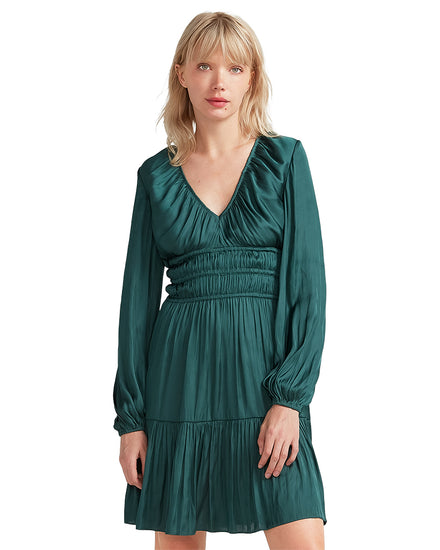 Shine Bright Ruched Mini Dress - Dark Green