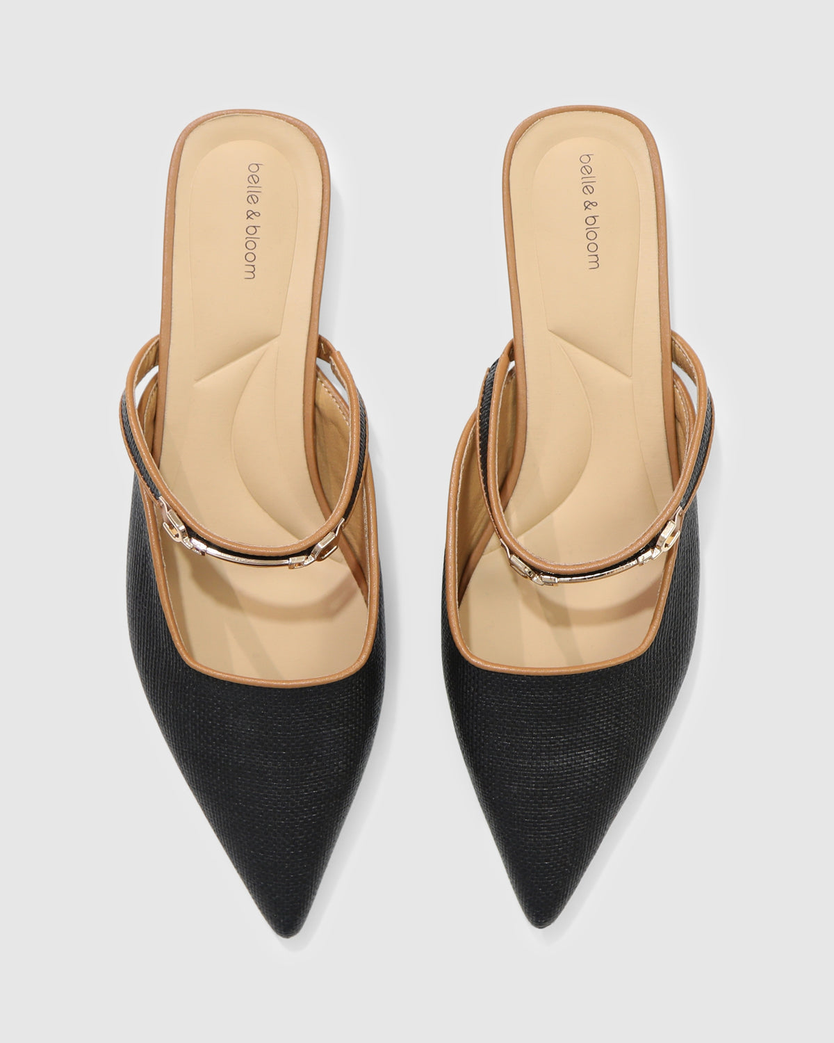 Side by Side Leather Trimmed Flats - Black/Tan