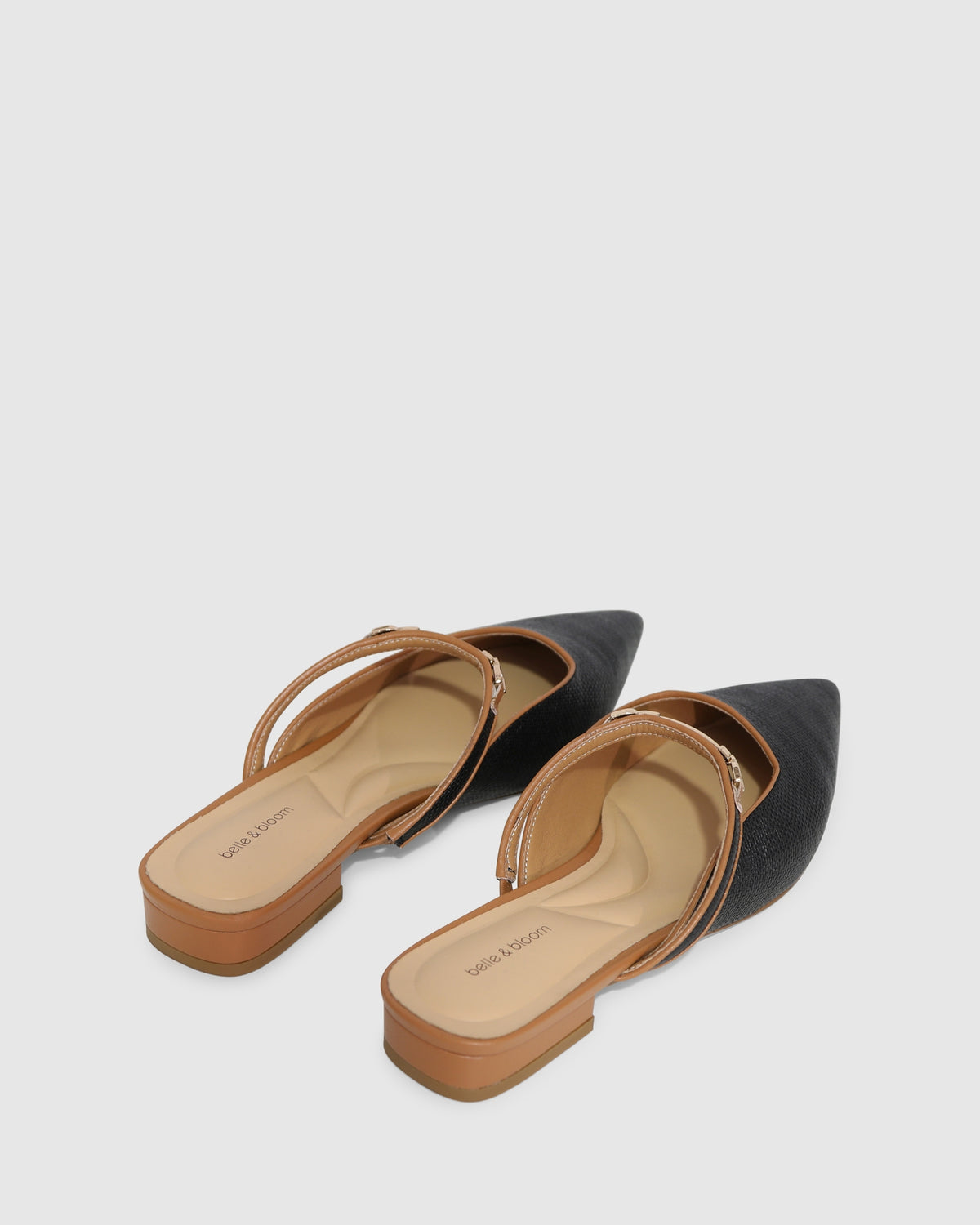 Side by Side Leather Trimmed Flats - Black/Tan