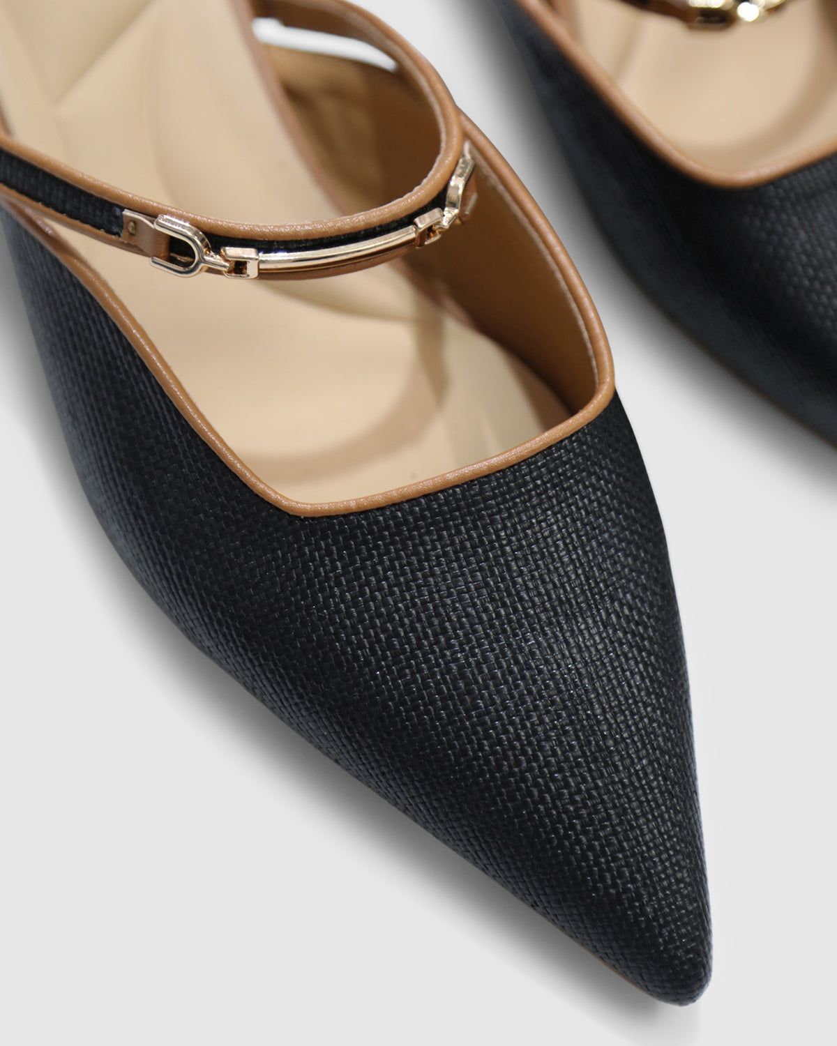 Side by Side Leather Trimmed Flats - Black/Tan