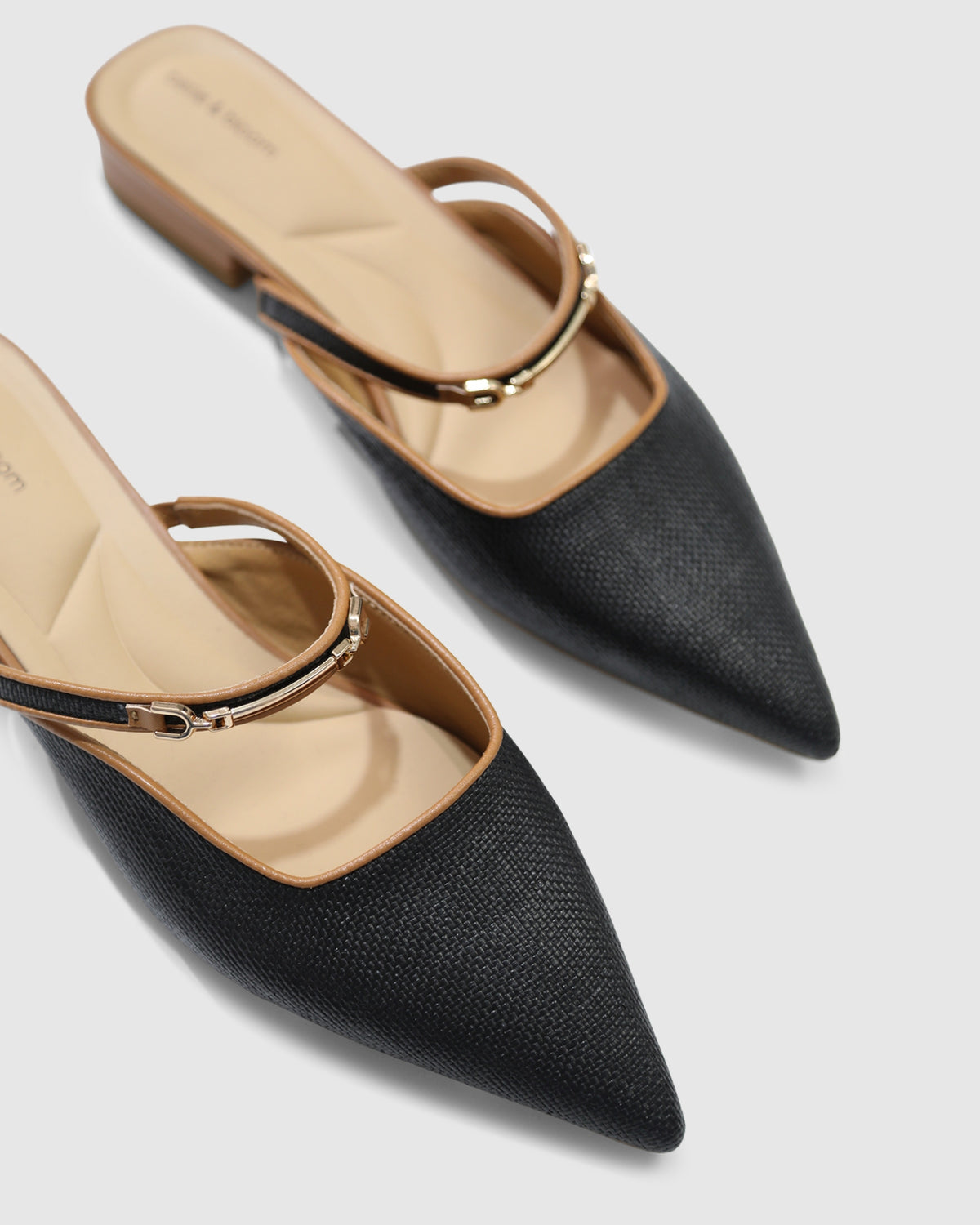 Side by Side Leather Trimmed Flats - Black/Tan